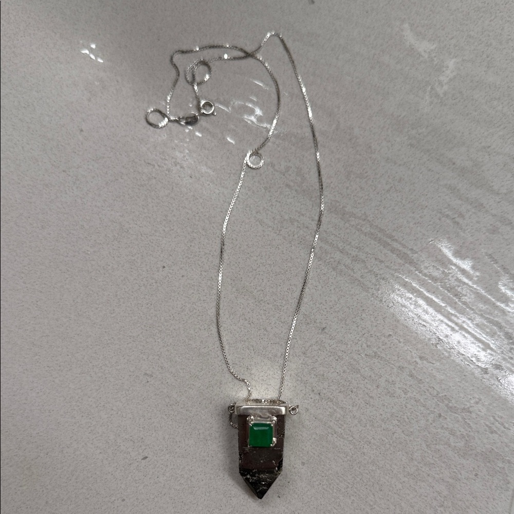 Elegant Sterling Silver Necklace with Pyrite and Emerald